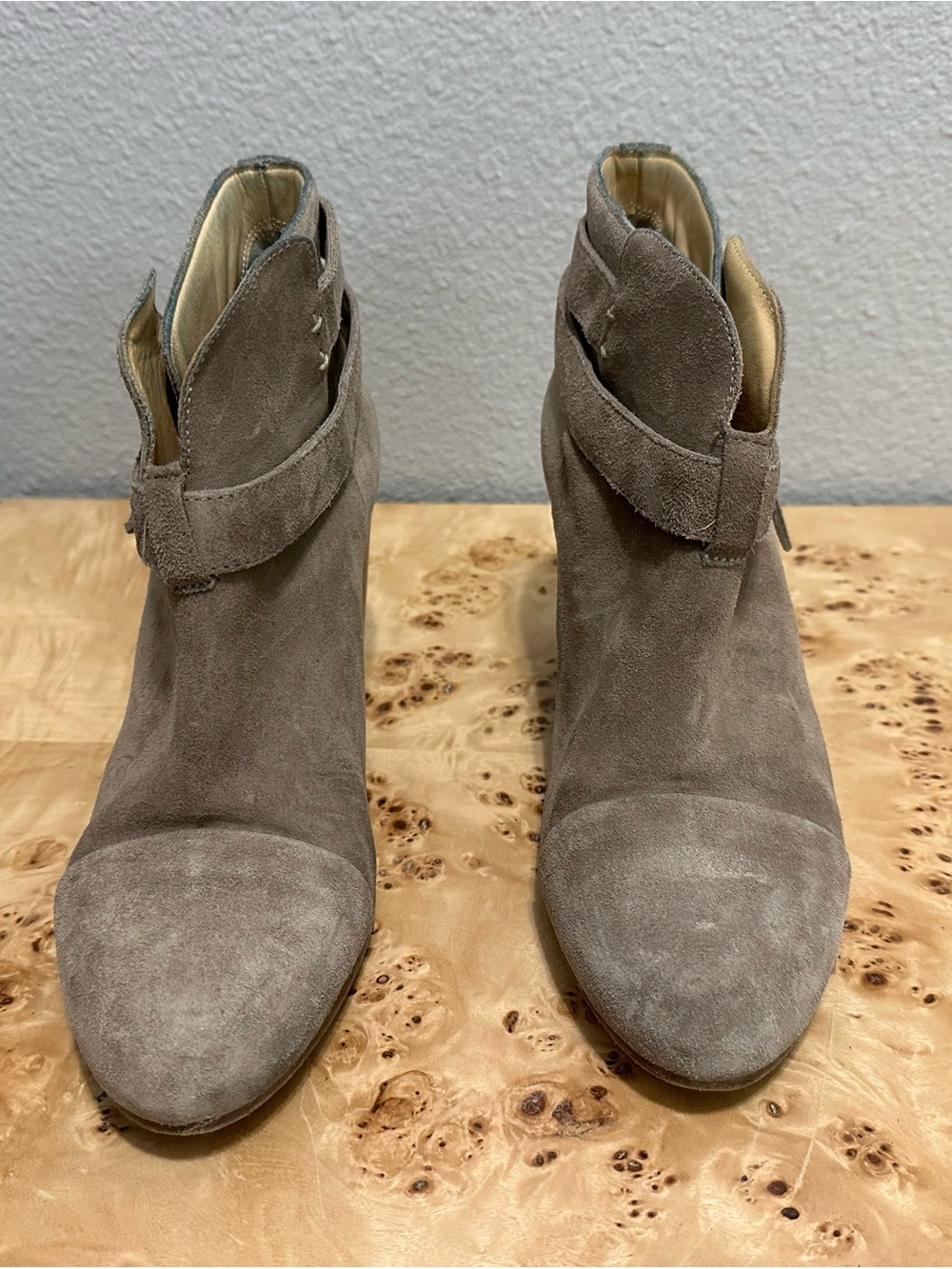 rag & bone Taupe Suede Ankle Booties with Wrap Strap